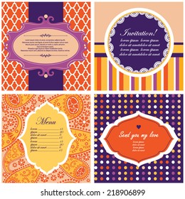 Vector illustration of a set of label, tag, postcard or invitation template in bright colors