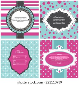 Vector illustration of a set of label, tag, postcard or invitation template in contrast colors
