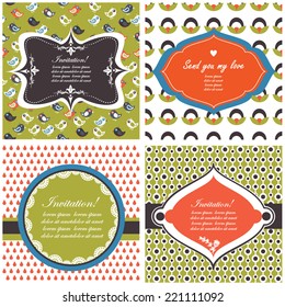 Vector illustration of a set of label, tag, postcard or invitation template in contrast colors