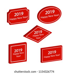 Vector illustration of set of labels Happy New Year 2019