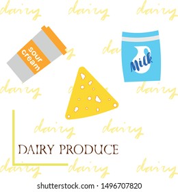 Vector illustration of a set of labels for milk and dairy