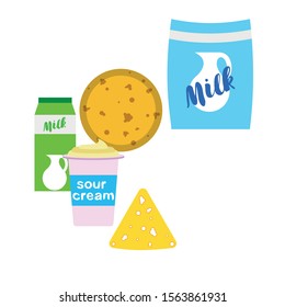 Vector illustration of a set of labels for milk and dairy