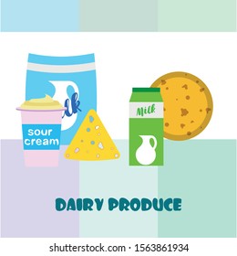 Vector illustration of a set of labels for milk and dairy
