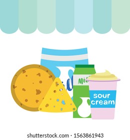 Vector illustration of a set of labels for milk and dairy