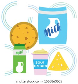 Vector illustration of a set of labels for milk and dairy