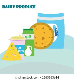 Vector illustration of a set of labels for milk and dairy