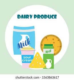 Vector illustration of a set of labels for milk and dairy
