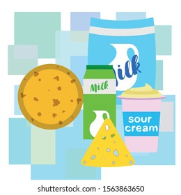 Vector illustration of a set of labels for milk and dairy