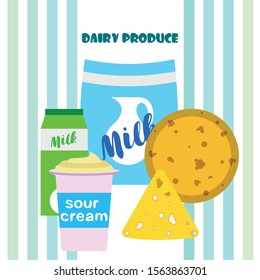 Vector illustration of a set of labels for milk and dairy
