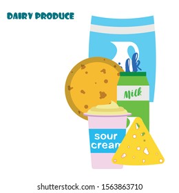 Vector illustration of a set of labels for milk and dairy