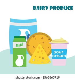 Vector illustration of a set of labels for milk and dairy