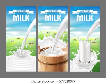 Vector illustration of a set of labels for milk and dairy