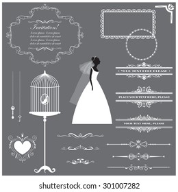 Vector illustration of a set of labels, page dividers, frames and other design elements for wedding invitation templates and other arts and designs