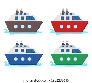 Vector illustration set of a large cruise ship sailing on the sea, on vacation and travel themed, perfect for travel and advertising business designs