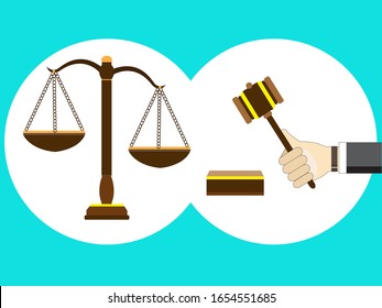 Vector illustration with set of law justice icon, Unfair judgment concept.