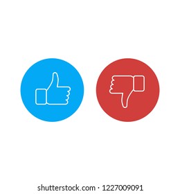 Vector illustration set of like and dislike icons.Thumbs up and thumbs down.