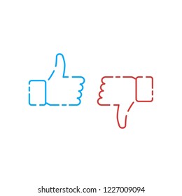 Vector illustration set of like and dislike line icons.Thumbs up and thumbs down.
