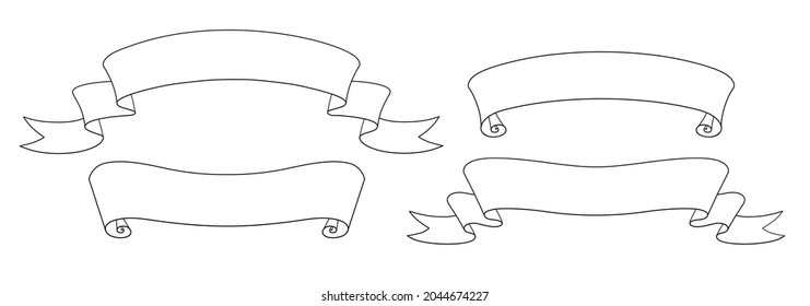 Vector illustration set of line art ribbon banners isolated on white background.