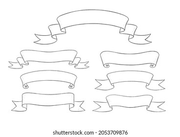 Vector illustration set of line art ribbon banners isolated on white background.