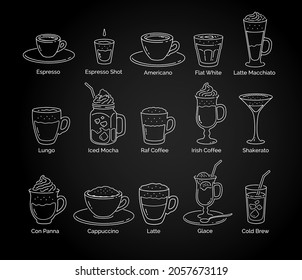 Vector illustration set of line art  isolated coffee cups icons.