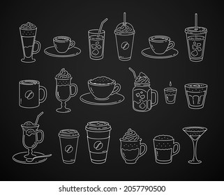 Vector illustration set of line art  isolated coffee cups icons.