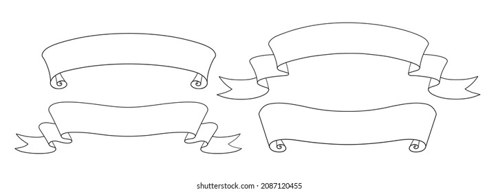 Vector illustration set of line art ribbon banners
