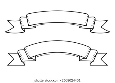 Vector illustration set of line art ribbon banners isolated on white background.