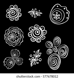 vector illustration set with line art flowers on white background