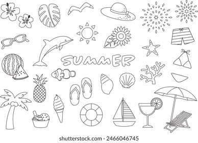 Vector illustration set of line drawing summer images.