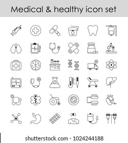 Vector illustration set of line icons, sign in line design medicine. Collection modern elements of pharmacology, blood count for mobile concepts and web app.