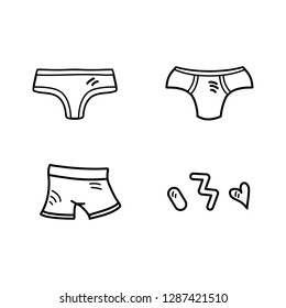 Vector illustration, set of line underpants with decorative elements. Isolated, on the white outline.