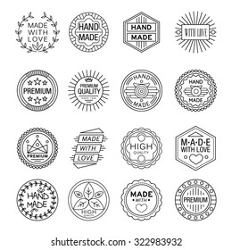 Vector illustration set of linear badges and logo design elements - hand made, made with love and handcrafted - Shutterstock ID 322983932
