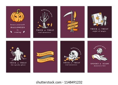 Vector illustration set of linear icons for Happy Halloween. Happy Halloween greeting cards