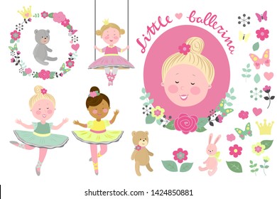 Vector illustration set of little ballerina