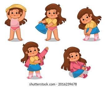 Ilustración vectorial de una niñita con su ropa sola.