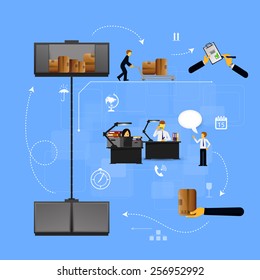 Vector illustration set of logistics safekeeping delivery shipping of flat icons