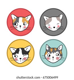 Vector illustration set logo head of cute cat.Different face.