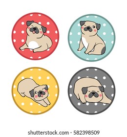 Vector illustration set logo of pug dog with polka dot.