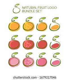 Logos für Bio-Unternehmen, frischer Saft. Farbige Scheiben aus Zitrone, Kalk, Pfirsich und Kirsche.
