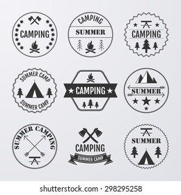 Vector illustration set of logos on the theme of camping.