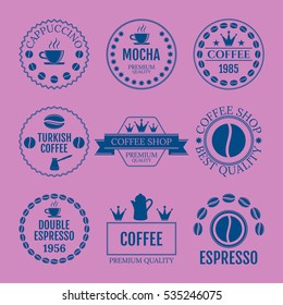 Vector illustration set of logos on coffee theme.