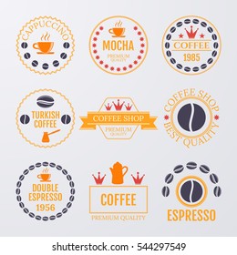 Vector illustration set of logos on coffee theme.