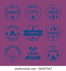 Vector illustration set of logos on the theme of camping.