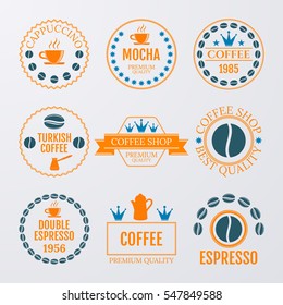 Vector illustration set of logos on coffee theme.