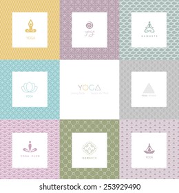 Vector illustration of Set of logos and patterns for a yoga studio