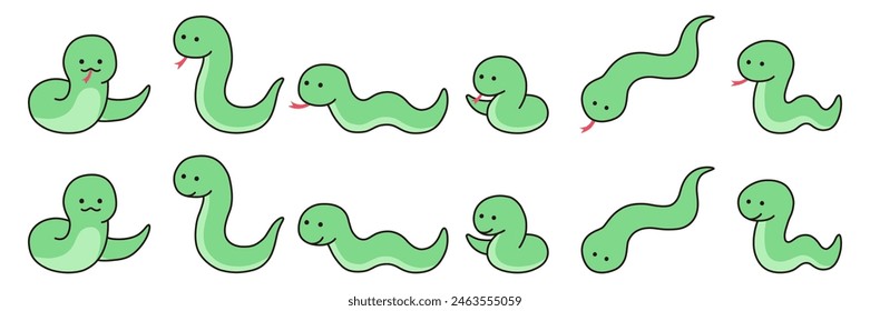 Vector illustration set of loose snakes. Zodiac signs, New Year's cards