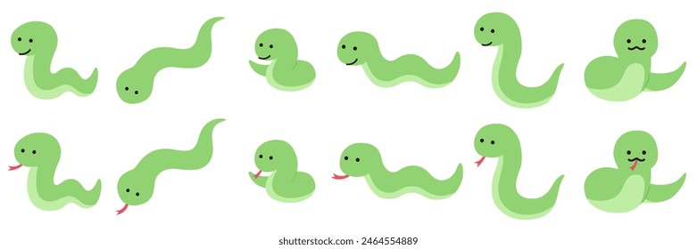 Vector illustration set of loose snakes. Zodiac signs, New Year's cards