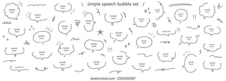 A vector illustration set of loose speech bubbles in a hand-drawn style. Frames, speech balloon, decorations, icons, handwriting