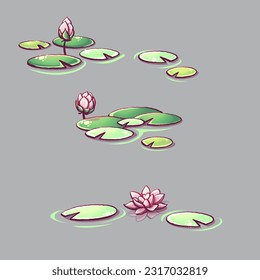 Vector illustration set of lotus flowers on a transparent background