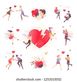Vector illustration set of lovely couples. A modern concept of romantic relationship or Valentine event.